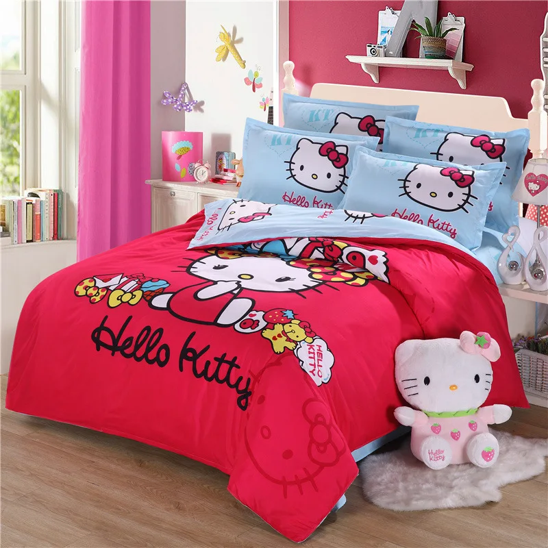 

Red Hello Kitty Bedding Set Cartoon Character Bed Linen for Children Gifts Does not contain core Duvet Cover