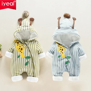 

IYEAL Unisex Cute Giraffe Hooded Baby Boy Rompers Fashion Winter Thicken Baby Girl Clothing for New Born Kids Infant Outerwear