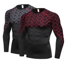 Мужская быстросохнущая компрессионная футболка с длинными рукавами Размер плюс фитнес одежда сплошной цвет быстросохнущая бодибилд Фитнес рубашка