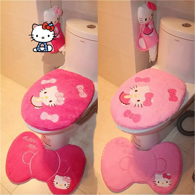 

Hello Kitty Mat Toilet Lid Cover Set Baby Toilet Cover Seat Cover Mats Lovely Warmer Carpet Foot Pad Rug Bathroom Accessories