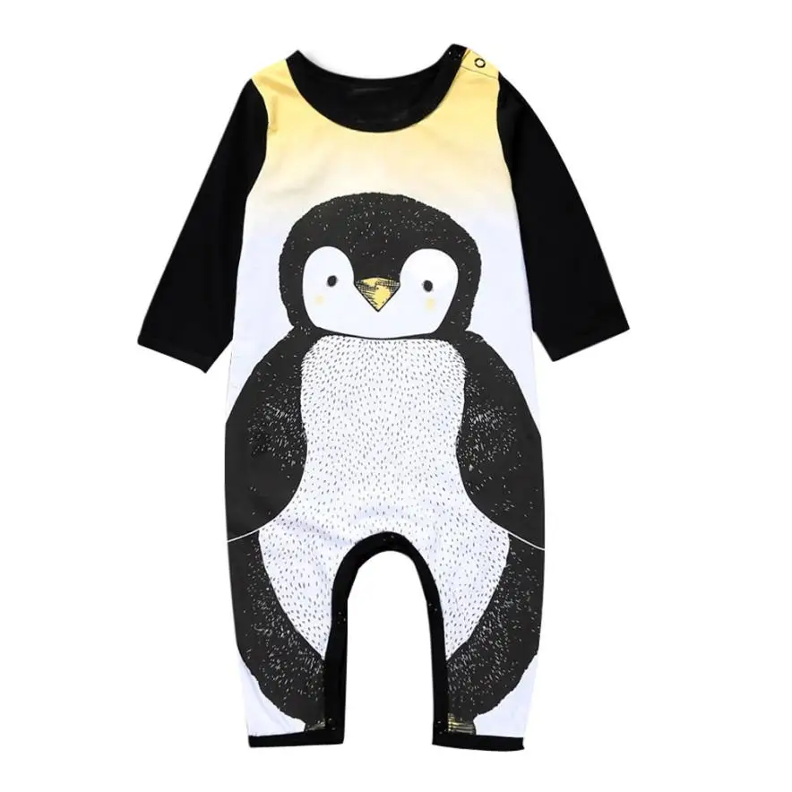 Горячая Распродажа забавная одежда для малышей Одежда для новорожденных Для маленьких мальчиков и девочек с рисунком милого пингвина из мультфильма узор Комбинезоны Детские уличные модная одежда bebes - Цвет: as shown