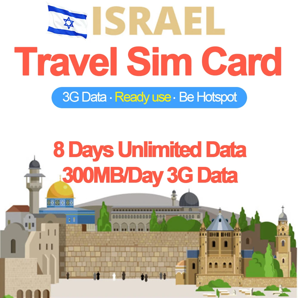 

Mewfi Israel Travel Sim Card 8 Days Unlimited Data 300MB/Day 3G Data Partner Local Network Prepaid Triple Mobile Phone Sim Card