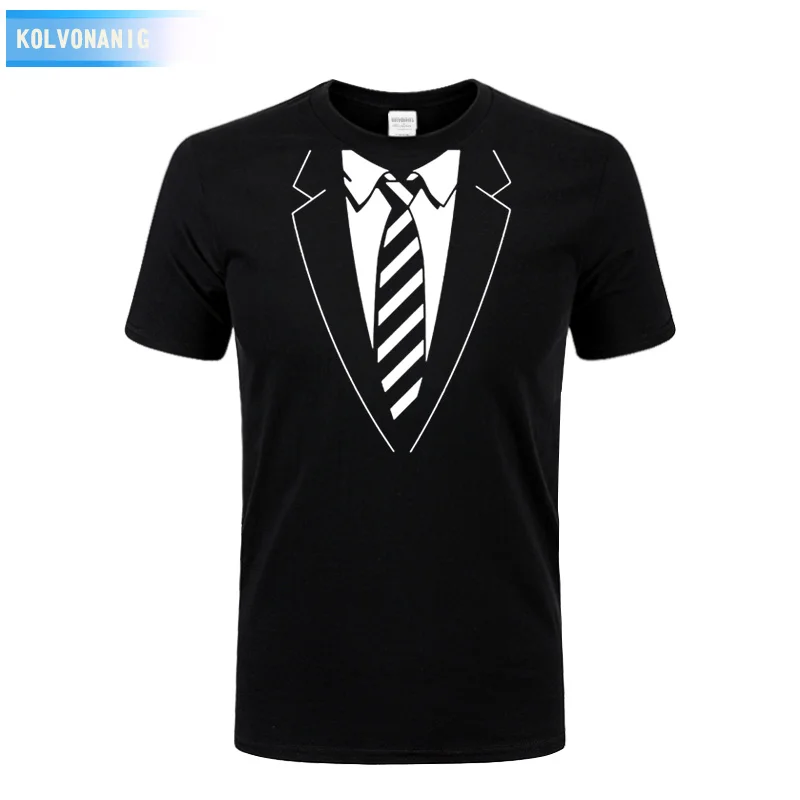 KOLVONANIG 2019 Summer New Men T Shirts Fake Suit Tie Funny Print T-Shirt Men O-Neck Top Tees Short Sleeve Casual Men's Tshirts