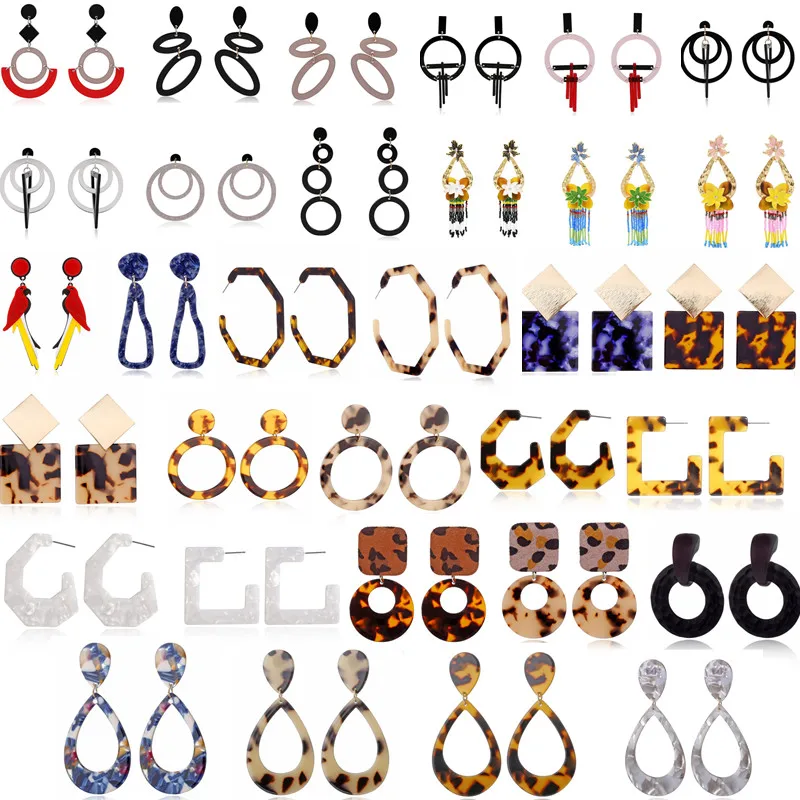 

Fashion Leopard Print Multi-Color Acrylic Acetic Acid Women's Drop Earrings Girl Personality Simple Geometric Pendant Earrings