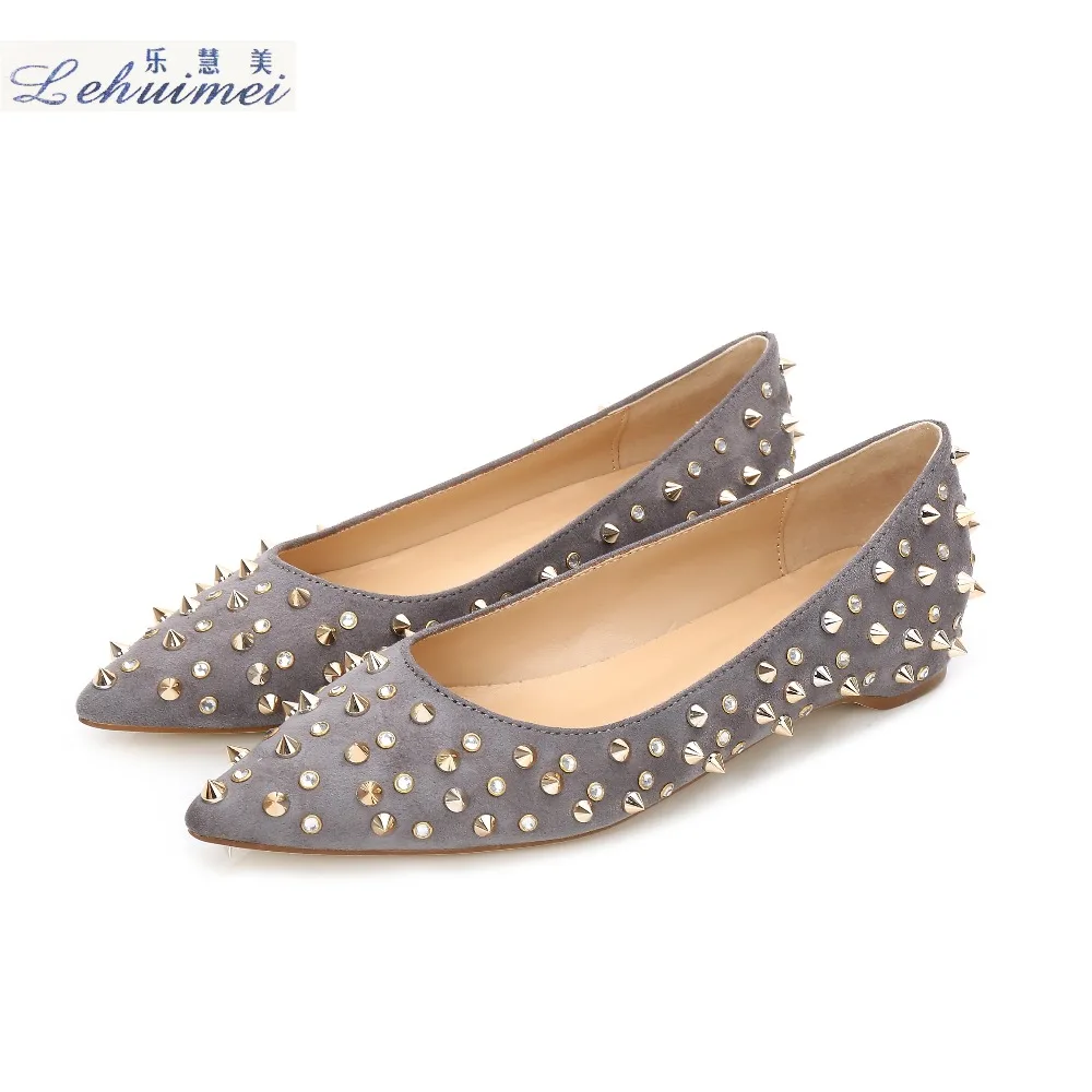2018 Fashion rivets women flats shoes Sexy Pointed toe women low heels