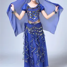 Женский танец живота взрослый индийский танец живота шифон болливуд 5 шт.(топ+ юбка+ поясная цепочка+ монета вуаль+ браслет) производительность