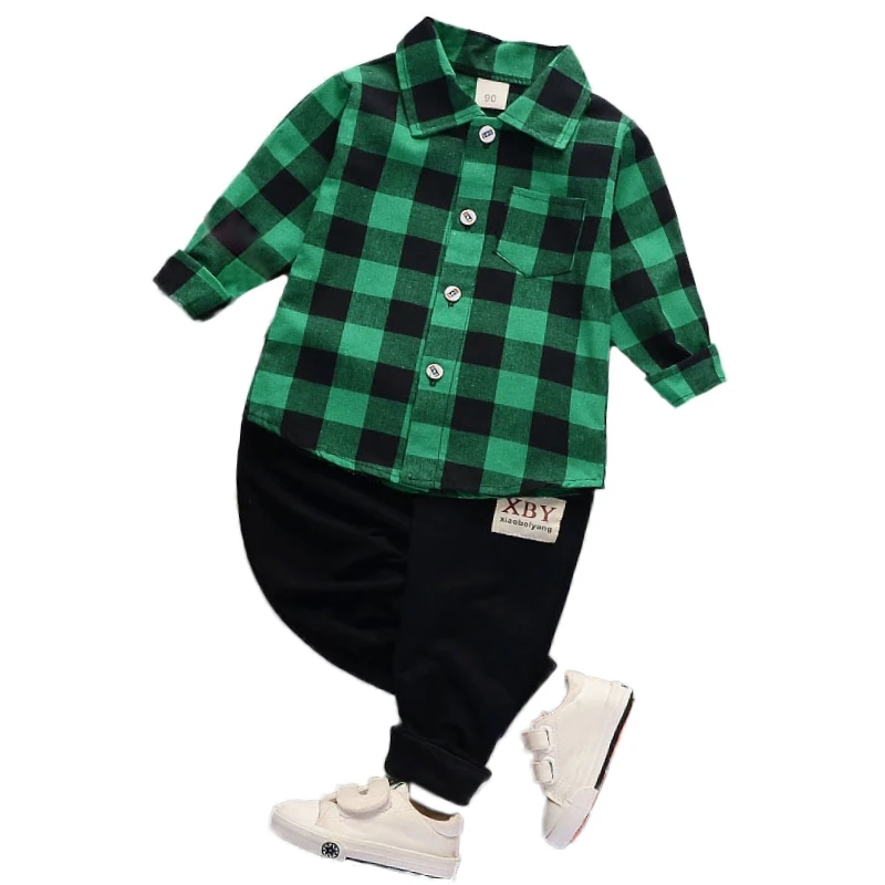12M 5T boys clothes plaid shirt and trousers two piece children