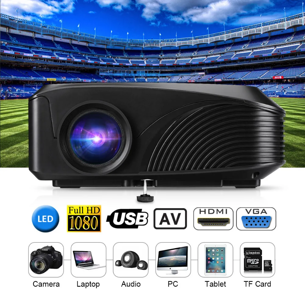 Excelvan LED-4018 المحمولة العارض 1200 لومينز 800*480 دعم 1080 P 130 بوصة الأحمر-الأزرق 3D مع HDMI USB VGA AV TF واجهات