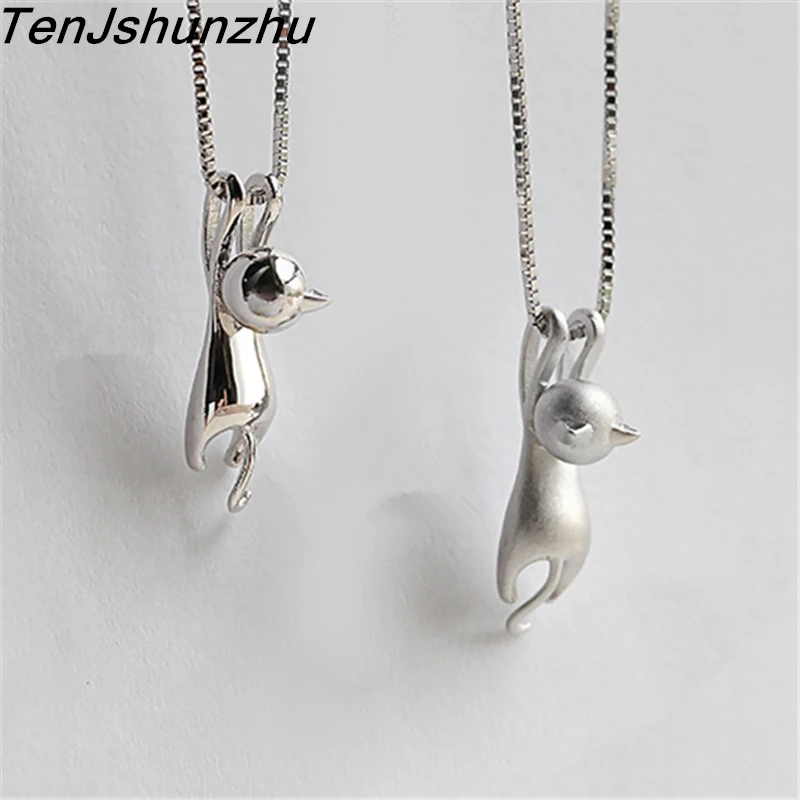 

High Quality 925 Sterling Silver 3D Cat Hanging Pendants Necklaces For Women Cute Tiny Animal With Chain Fashion Jewelry dz672