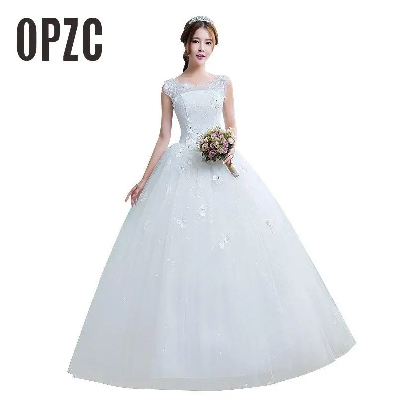 

Grils New Spring and Summer O-neck Perfect Fashion Lace Ball Gown Wedding Dress 2017 Bride Dresses Vestido De Noiva with Flower