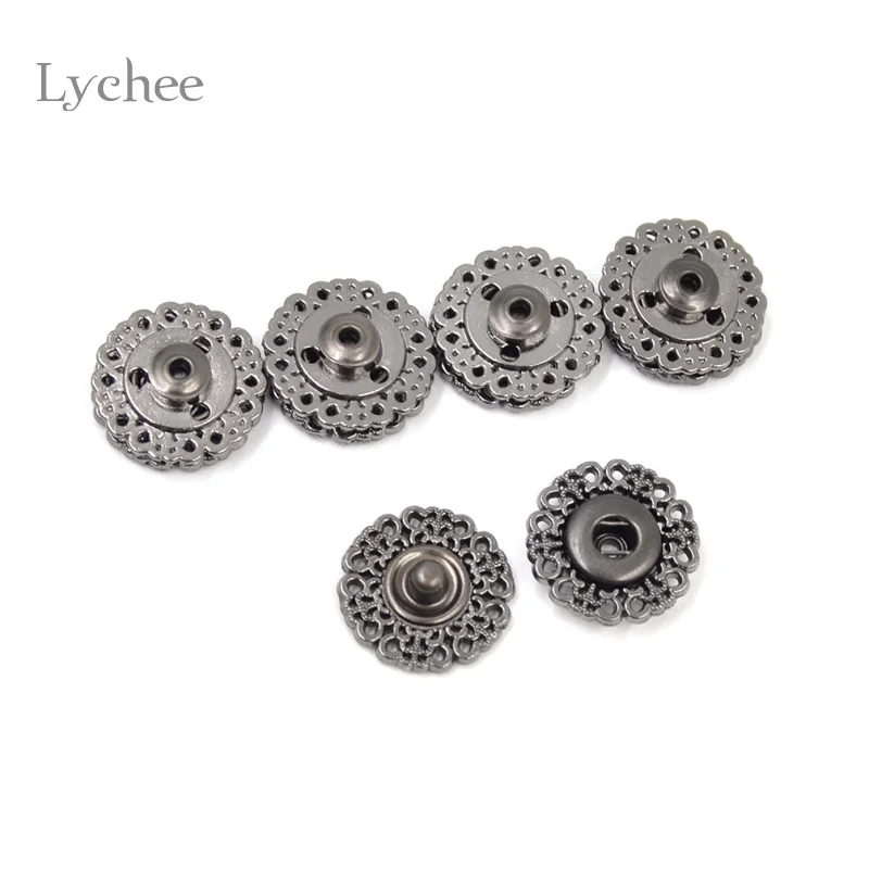 Lychee 5 шт./компл. металлические кнопки цветочный Форма швейная фурнитура стелс куртка застежка-кнопки 18 мм/21 мм - Цвет: Black 18mm