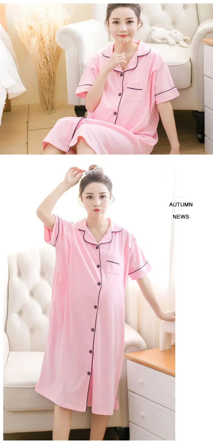 Cotton Maternity Sleepwear Pregnant Women Pajamas Nursing Breast Dress Lactation Clothing For Feeding Nursing Clothes Nightgown (5)