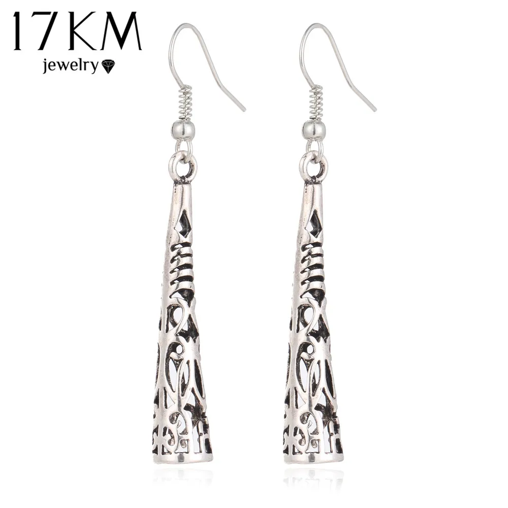 

17KM Long Hollow Vintage Silver Color Tassel Drop Earring Bohemia Fashion Women Pendant Dangle Earrings Tibetan Pendiente