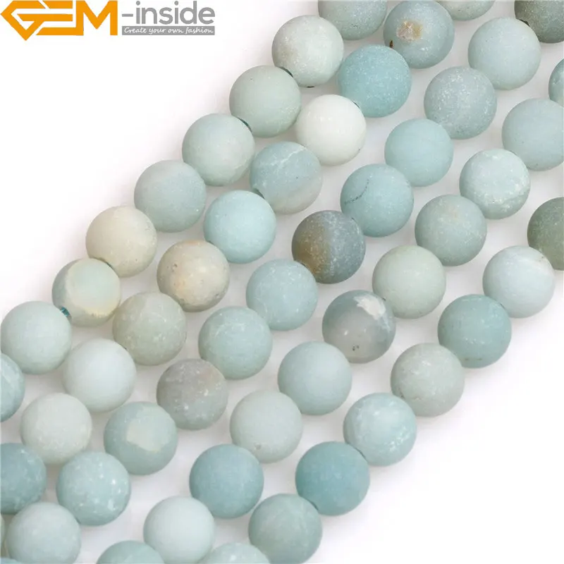 

6mm 8mm Big Holes Matte Frosted Round Natural Blue Amazonite Stone Gemstone Semi Precious Beads for Jewelry Making Wholesale