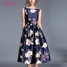 S FLAVOR Vintage elegante vestido sin mangas elegante A-line vestido Rerto 2020 Primavera Verano elegante Sexy Midi Vestidos De