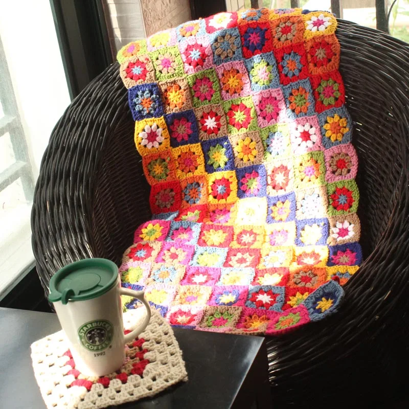 

Hot Sale Colourful Daisy Handmade Original Hand Hooked Fashion Crochet Blanket Cushion Felt Pastoral Style Gift