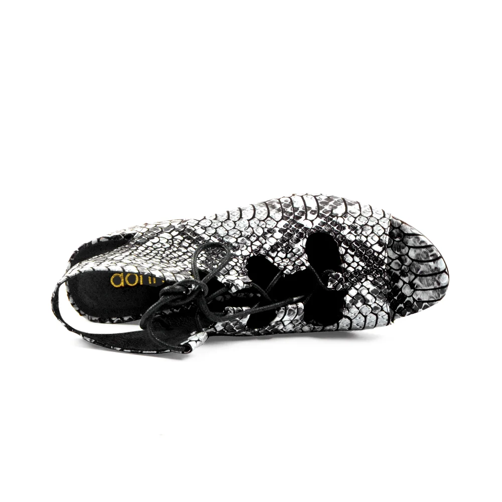 Donnain Genuine Leather Snake Print Block High Heels Sandals Women Summer Shoes Cross-tied Open Toe Fashion Ladies Pumps 2019