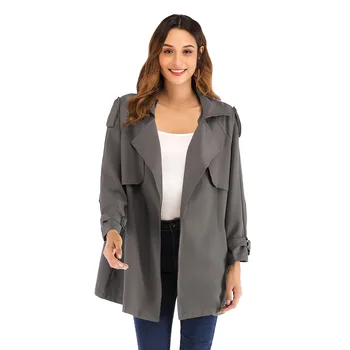 

Loose Women's Windbreaker 2019 autumn&winter Casual Turn-down Collar Pockets solid color Coat Jacket Female Outwear long coat