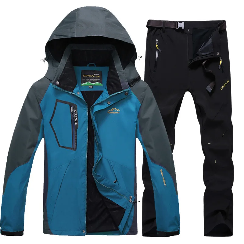 

Men's Outdoor Spring Fishing Hiking Camping Trekking Climbing Jacket +pants Suits Waterproof fleece Trousers Suit Plus Size