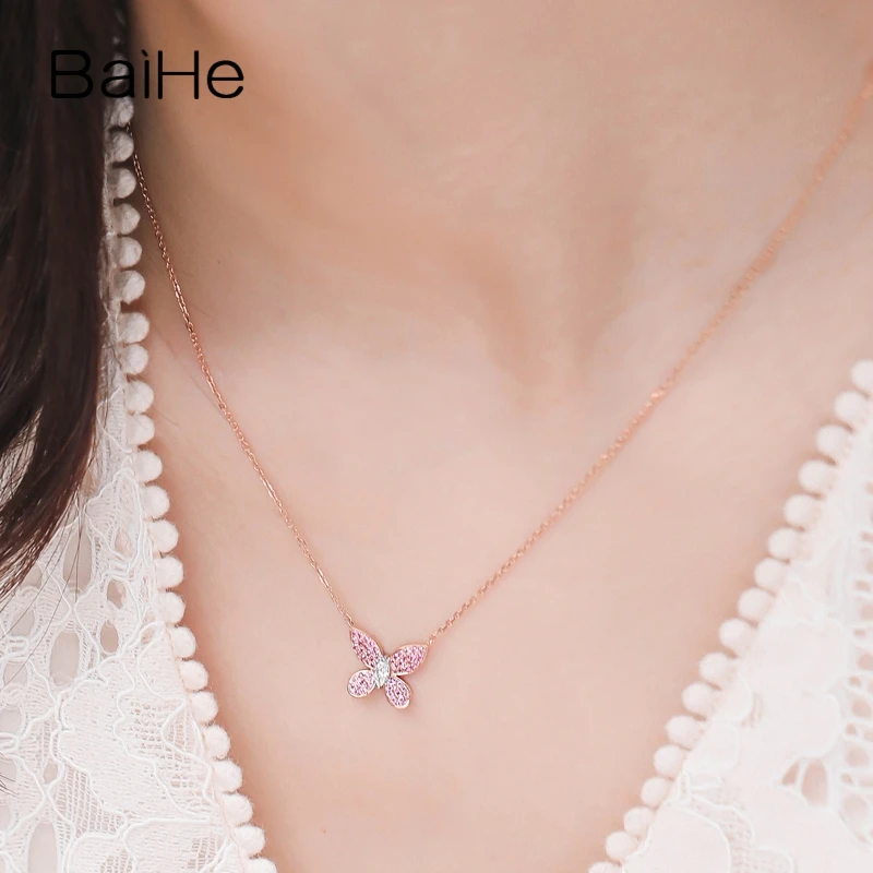 BAIHE Solid 18 K розовое золото(AU750) Сертифицированный H/SI-SI3 0.10ct натуральный бриллиант помолвка модные ювелирные изделия ожерелья