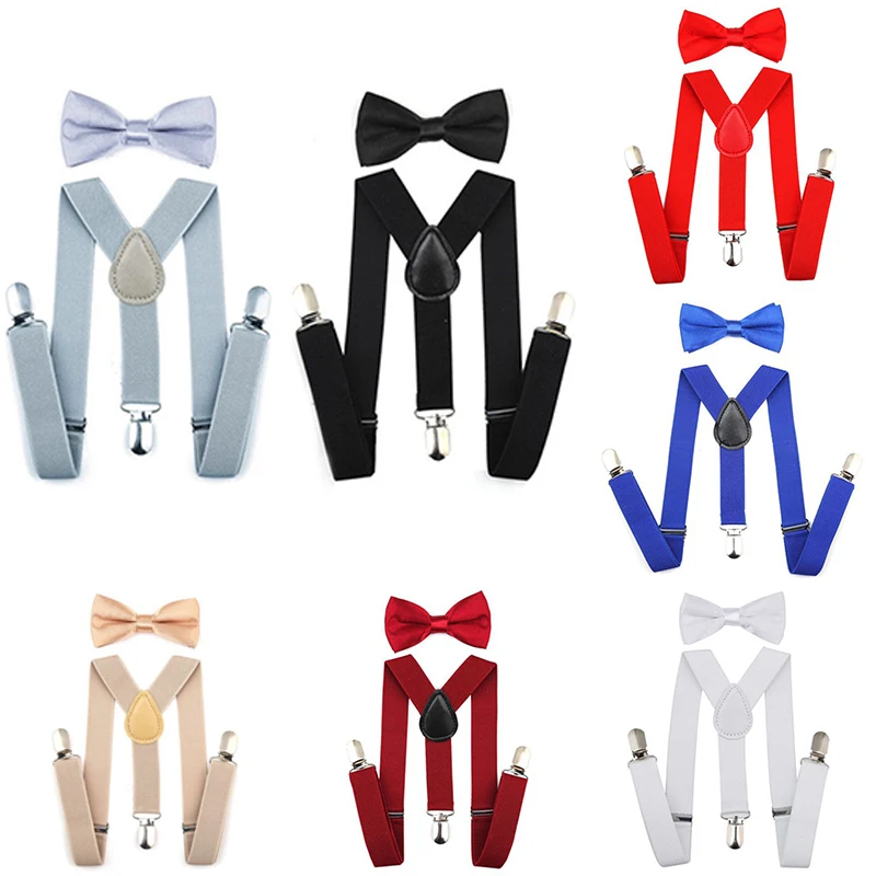 Новинка для мальчиков и девочек; классический галстук-бабочка; регулируемые эластичные детские подтяжки с галстуком-бабочкой; комплект с галстуком-бабочкой; одинаковые комплекты на подтяжках