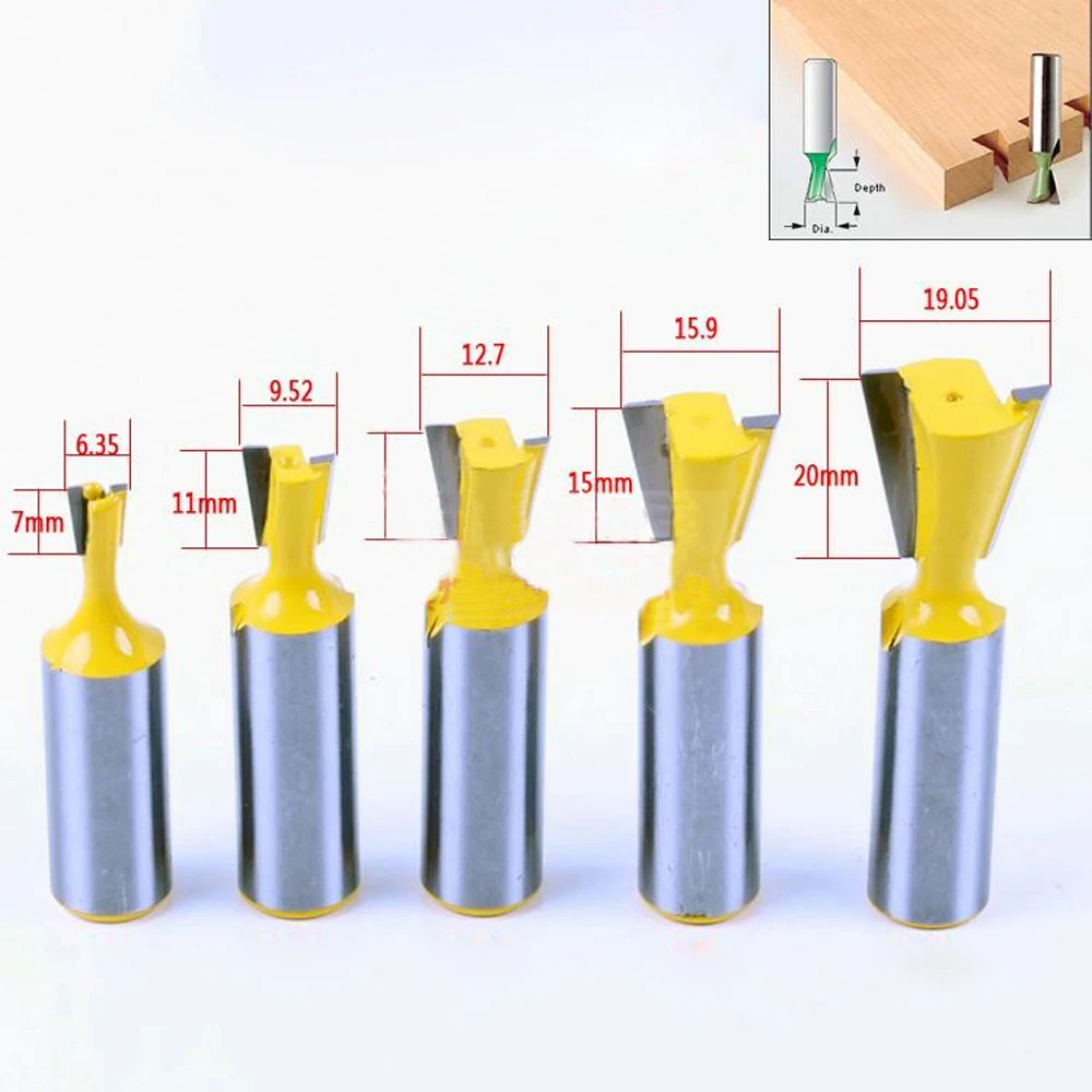 5pcs/set High Quality Industry Standard 1/2 inch shank Dovetail Router