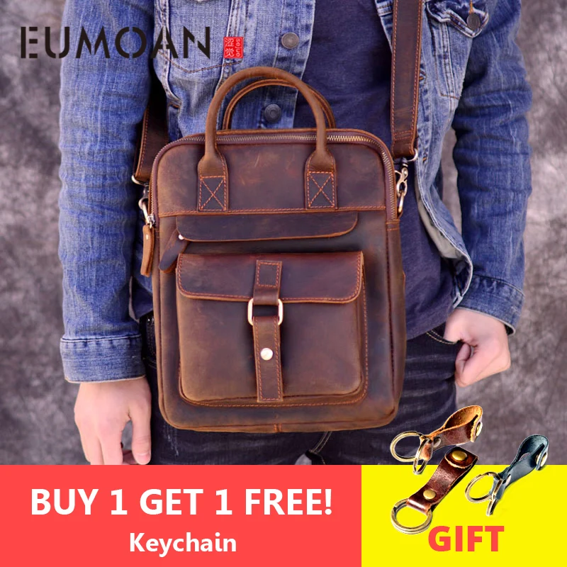 

EUMOAN New Genuine Leather Men's Handbags Retro Crazy Horse Leather Men Tote Bag Messenger Business Men Briefcase ipad bag