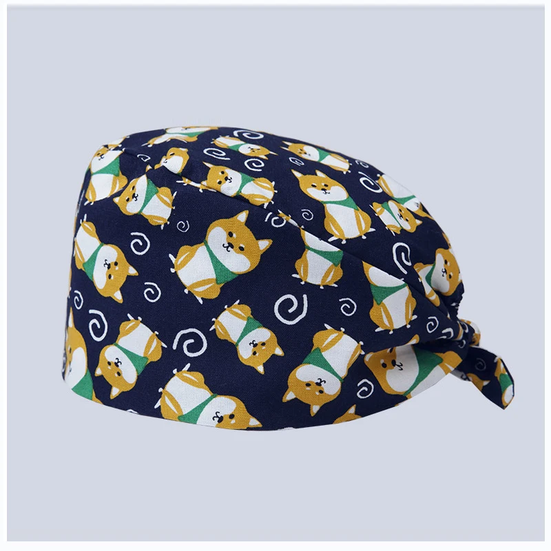 

Scrub Caps for men Medical hats dog Print in Black Tieback Elastic Section 100% Cotton Surgical Caps