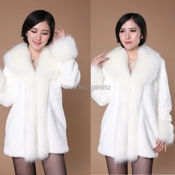 

Warm Winter Women's Faux Rabbit Fur Coat Large Fox Fur Collar Long Plus Size XXL XXXL 5XL Fur Coats White Overcoat