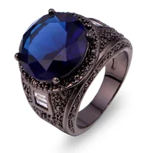 SuoHuan, Размер 7-10, Ретро стиль, унисекс, женское, мужское кольцо, большие круглые синие камни, циркон, кристалл, Черное золото, заполнено, обручальное ювелирное изделие, подарок