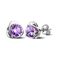 2016 Korean Casual 925-sterling-silver Brincos Girls Fashion Jewelry Fine Purple Silver Rhinestone Earrings For Women GSZ0019