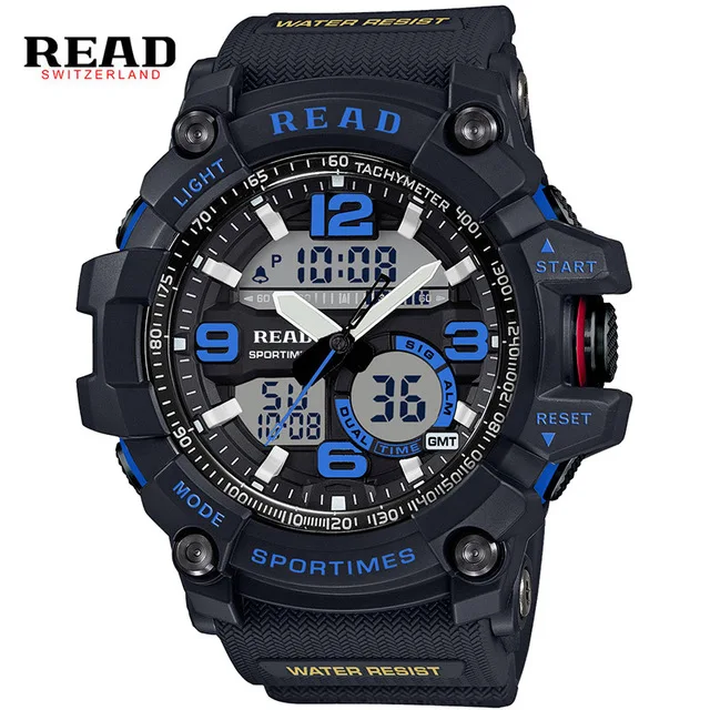 

READ Sport Watches for Men Waterproof Digital Watch LED Large Dail Clock Man 90001 Montre Homme Military Big Men Watches