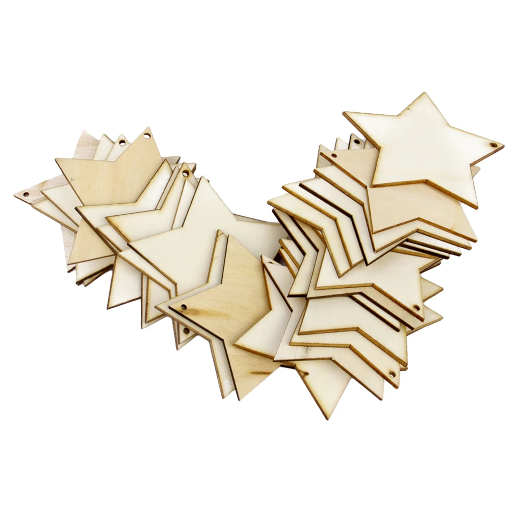 25pcs Rustic Wooden DIY Projects Unfinished Wood Stars Button Cutouts Craft Cardmaking Scrapbooking Embellishments Supplies 