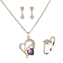 Mode Gold Schmuck Gravieren Liebe Herz halskette lila kristall Halsketten Schmuck-Set Für frauen hochzeit Engagement Schmuck