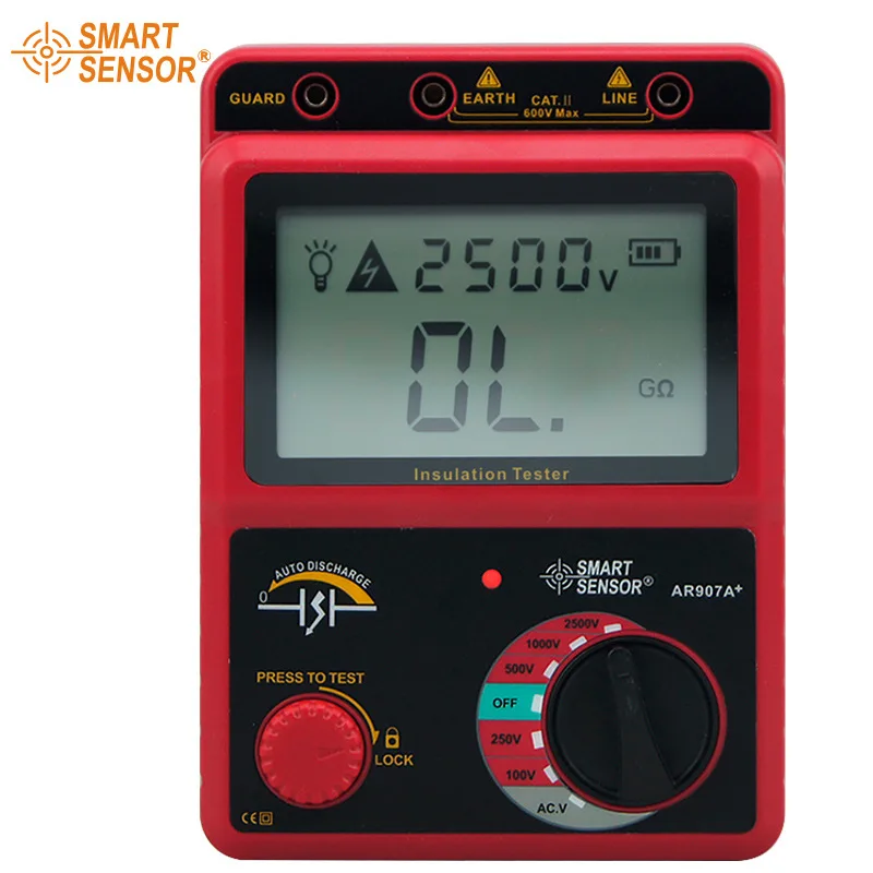 Smart Sensor AR907A+ 100-2500V Insulation Resistance Tester Digital Megohmmeter AC  DC Voltage Tester Ohm Meter