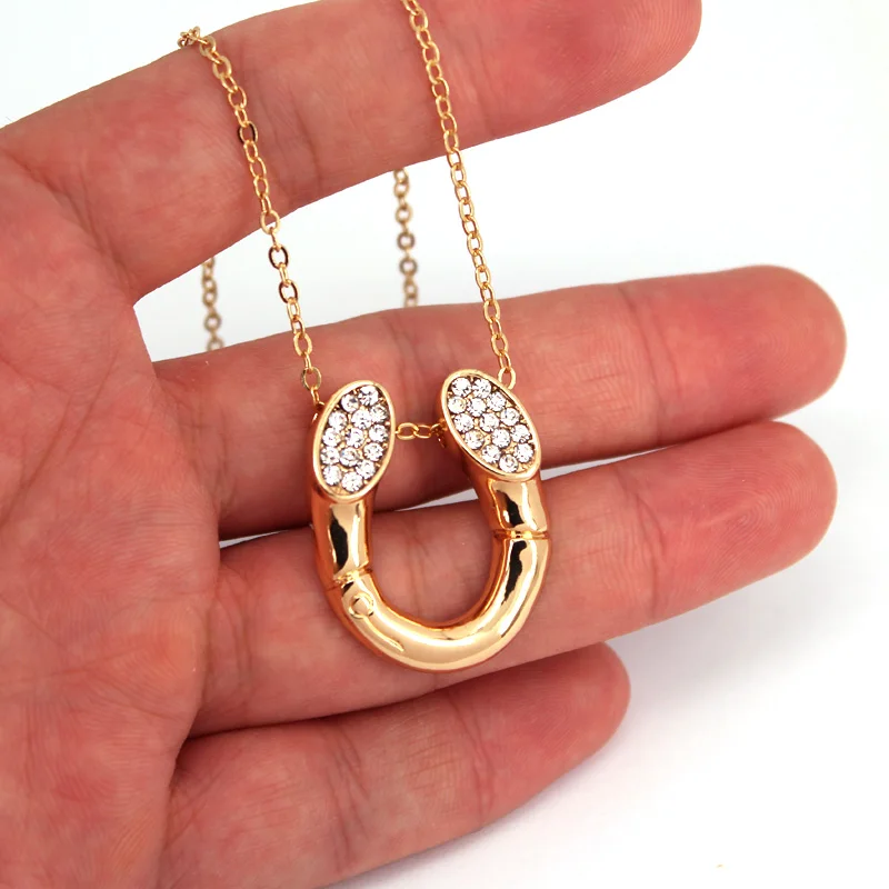 hzew gold and silver colors cuty horse Horseshoependant necklaces crystal Horseshoe necklace