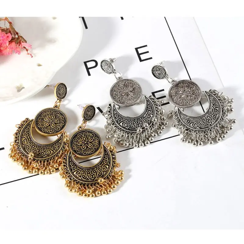 1 пара этнические Бали Jhumka Jhumki Золотая парча лотоса Мексика цыганские модные