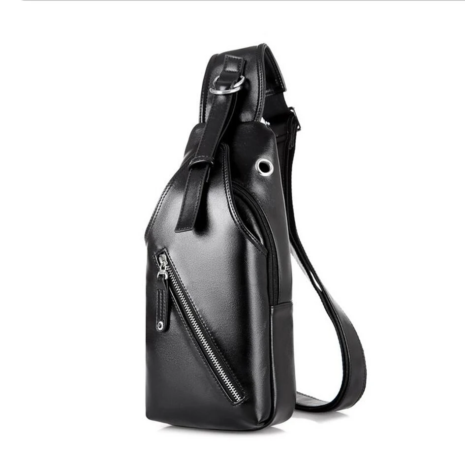 

Hot style pu leather men's chest bag fashion brand VKTERY multi-function male breast bag Business retro male chest package