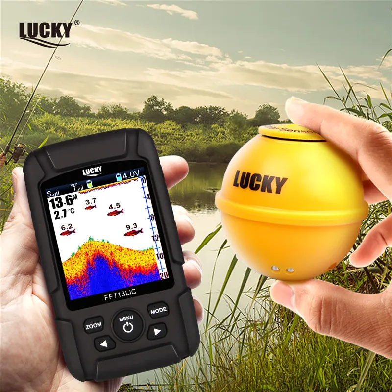 Lucky FF718LiC-WLA Wireless Portable Fish Finder 45M/147Feet Sonar Depth Waterproof Fishfinder Fish Attractive Lamp