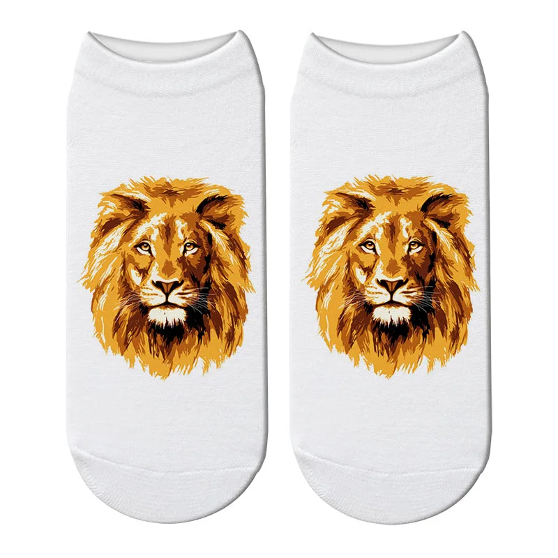 Милые носки с 3d принтом в виде льва, Harajuku, женские носки с забавными животными, Kawaii, эластичные носки до лодыжки, носки для девочек со львом