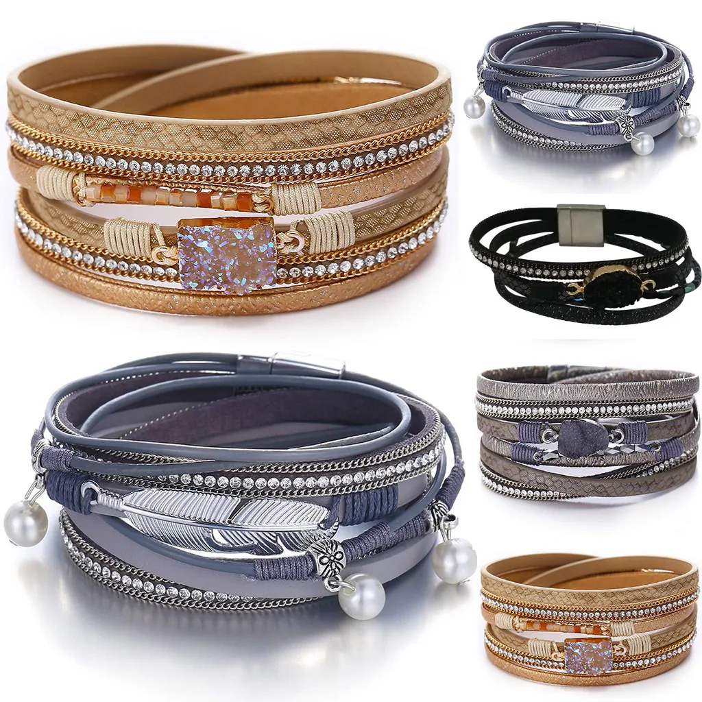 

Zerotime #H5 2019 NEW FASHION Multi-Layer Leather Bracelet - Braided Wrap Cuff with Alloy Magnetic elegant Free Shipping