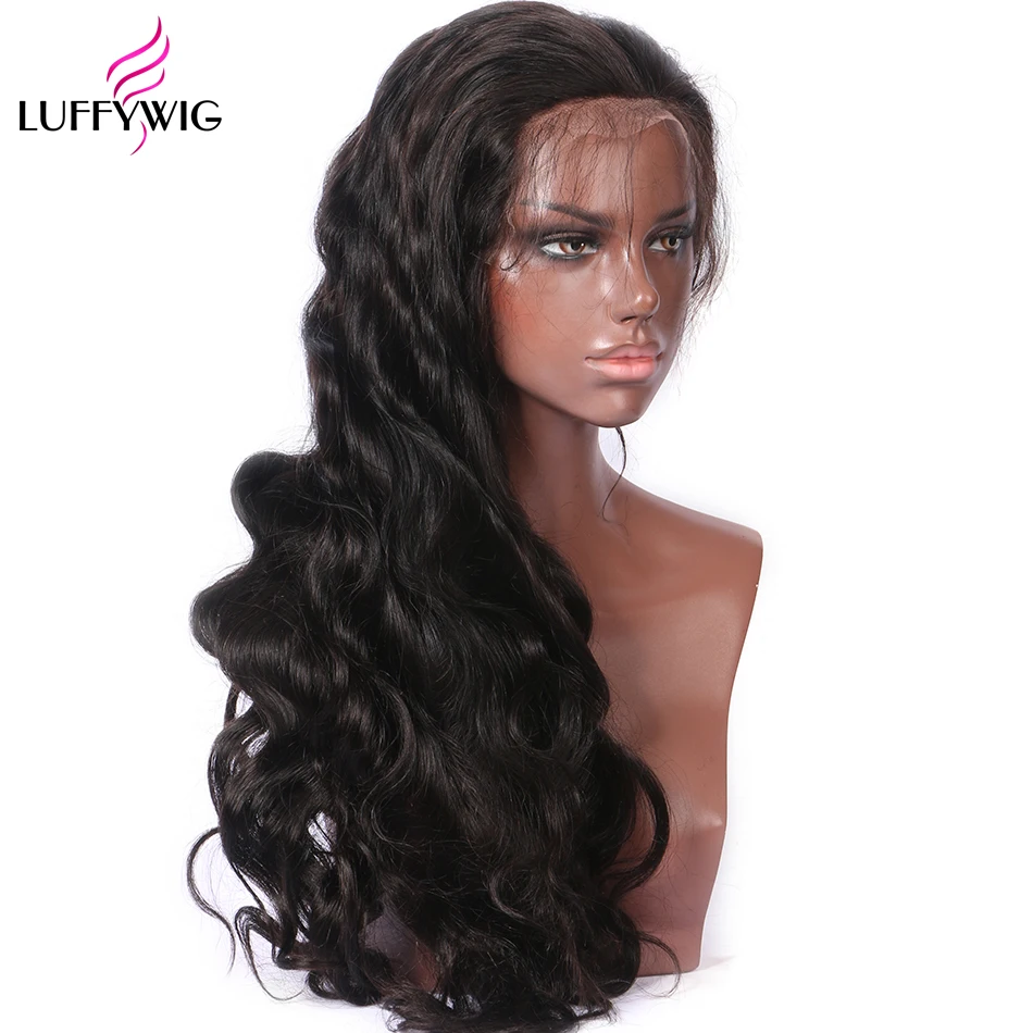 Luffyhair 250% плотность Волосы remy объемная волна 13x6 Синтетические волосы на кружеве парик бразильские человеческие волосы полные парики натуральный черный предварительно вырезанные