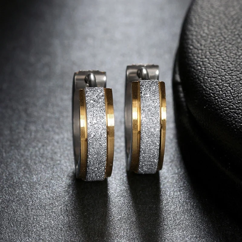 

ROMAD Gold Silver Plating Stainless Steel Hoop Earrings Women Men Hiphop Punk Sporty Round Rock Earring Party Gift Jewellry R3