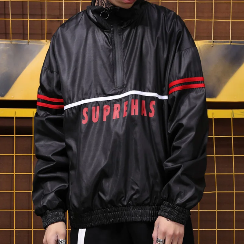 Ретро куртки для мужчин со стоячим воротником пуловер куртка на молнии спортивный костюм модные пальто хип хоп Мужская Уличная верхняя одежда