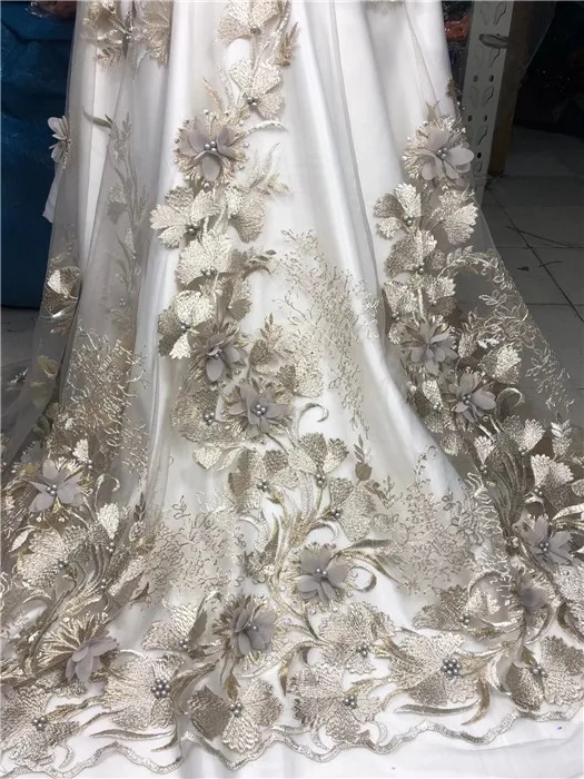 

2018 High Quality Nigeria Net Lace Fabric With Beads African Tulle Lace Embroidery French Lace Fabric (YJ-12-18