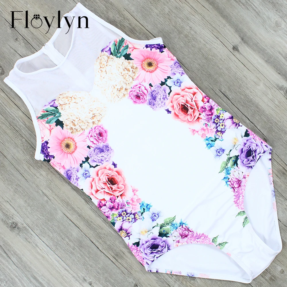 Купальник Floylyn 2018 женский сексуальный слитный купальник с цветочным принтом
