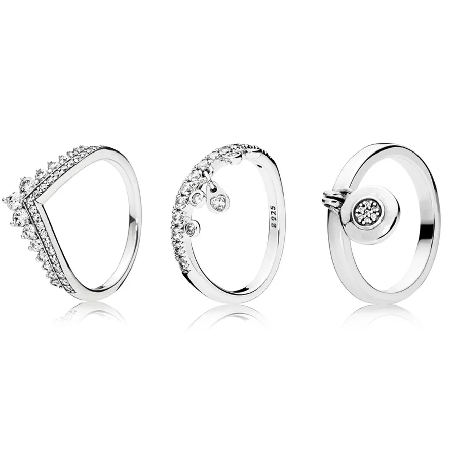 

3 Style 2018 New Silver Charms Diy Crystal with Pendant Rings For Women Jewelry