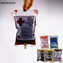 HOHOGOO 5pcs/set 250ML Halloween Party Blood Bag Food Grade Plastic Cocktail Drink Packaging Bag Festival Bar Party Supplies