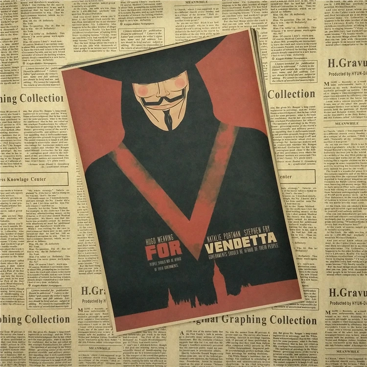 V для Vendetta классический core Винтажный Фильм Плакат на крафт бумаге Бар Кафе