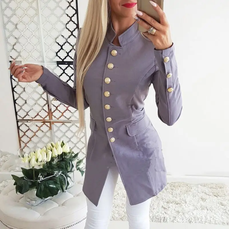 price reduction  Runway Style Women's Gold Buttons Double Breasted Jacket Solid Outerwear Slim Fit Coat